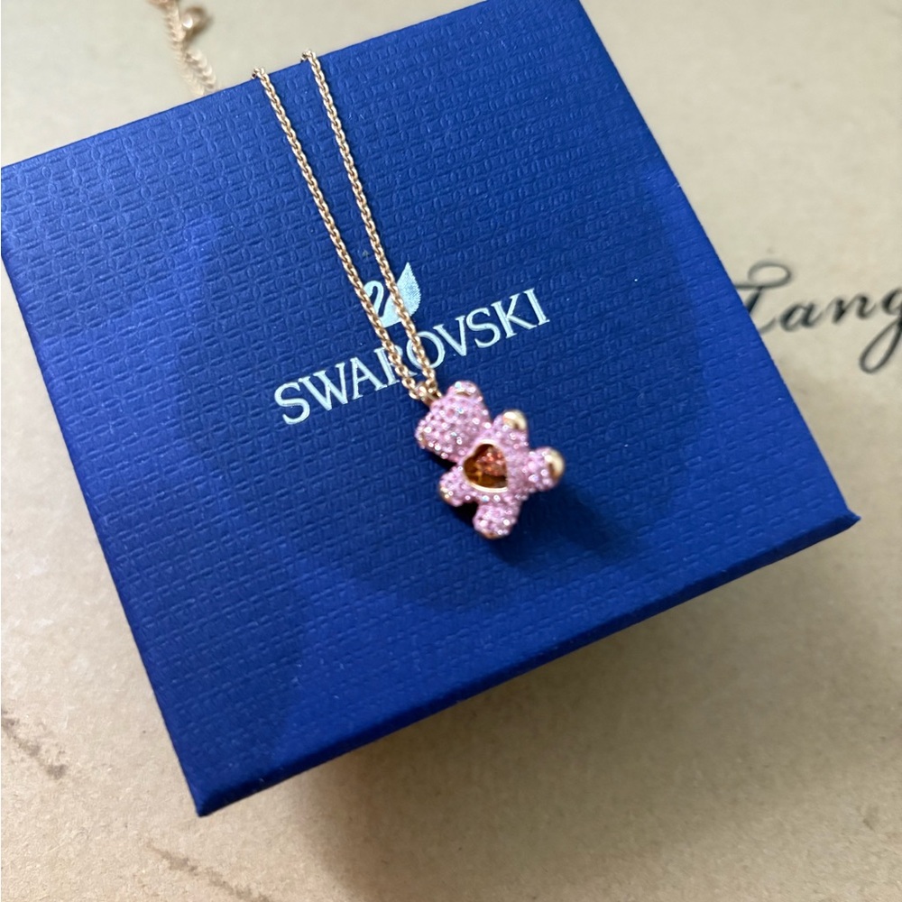 Swarovski Pink and Gold Bear Necklace